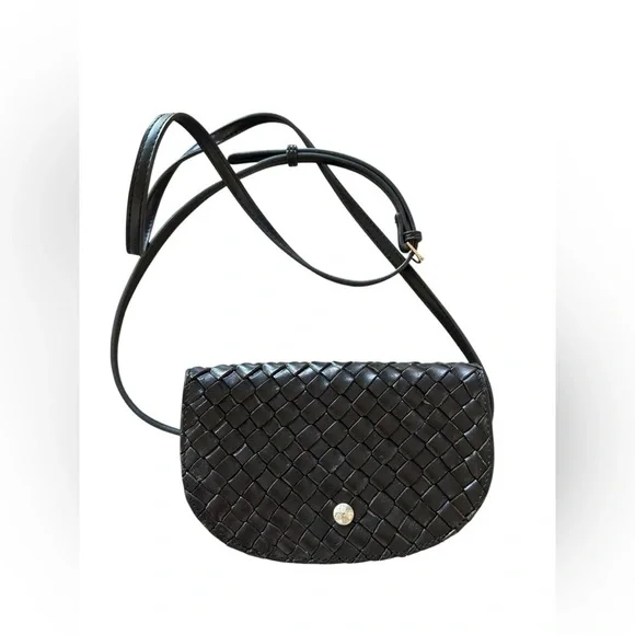 Patricia Nash Black Leather Woven Belt Bag (Missing Belt) Woven Crossbody Bag - Picture 1 of 11